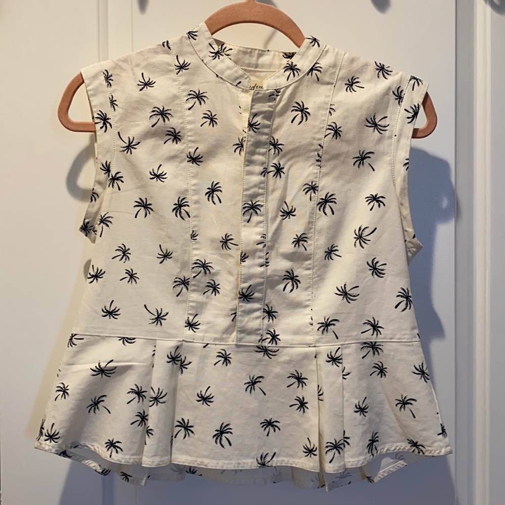 Madewell Black White Sleeveless Palm Tree Top Sz2